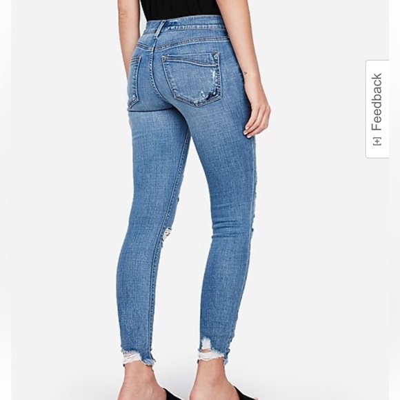 Express Mid Rise Medium Wash Ripped Jeans - Picture 3 of 4
